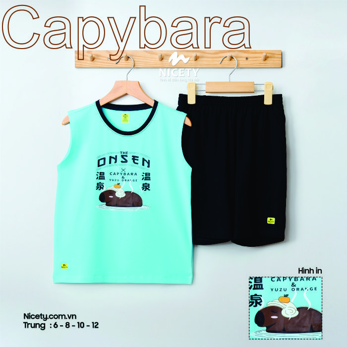 Bộ thun sát tay capybara xanh